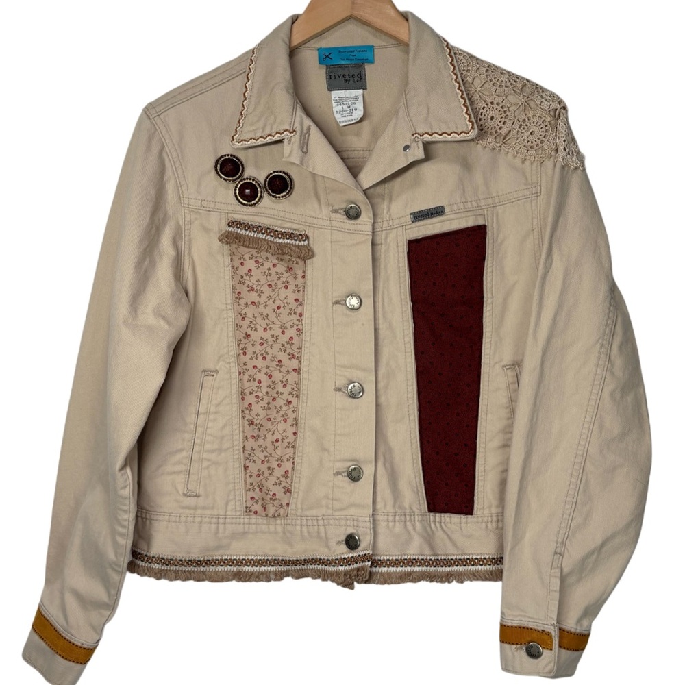 Patchwork Floral Boho Jean Jacket Festival Custom Vintage